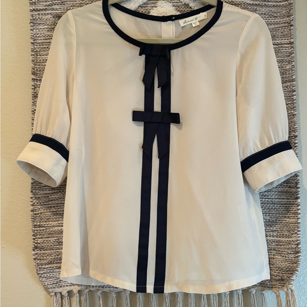 Cream Tie Front Blouse with Peter Pan Collar
